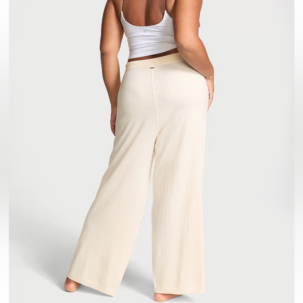 Victoria's Secret Soft Knit Oatmeal Neutral Wide-Leg High Rise Lounge Pants-M - Picture 6 of 15